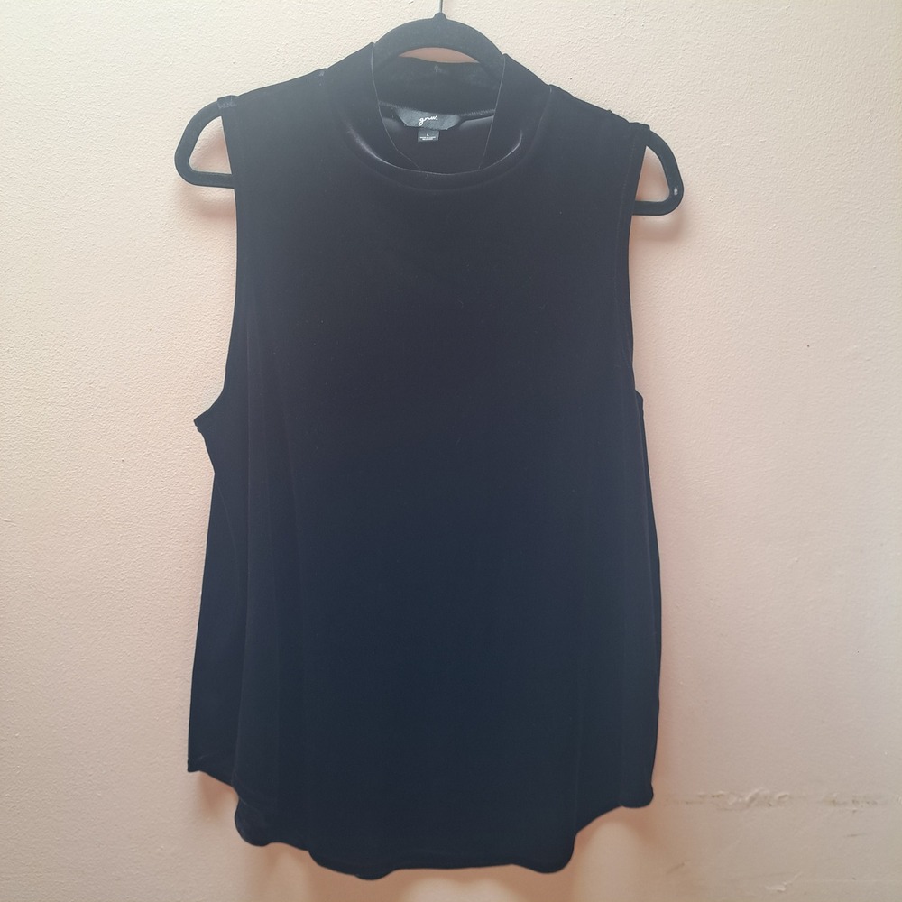 Black Velvet Mock Neck Sleeveless Tank Top Shell Womens Large RN29360